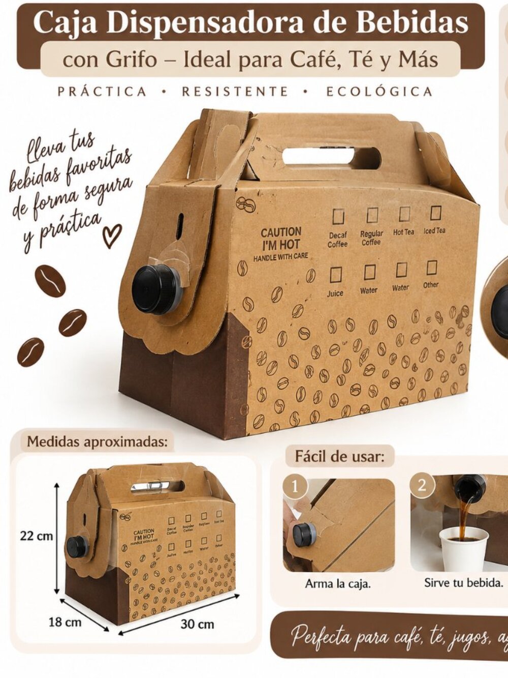 Caja Dispensadora de Bebidas con Grifo – Café, Té, Agua y Jugos – Nueva